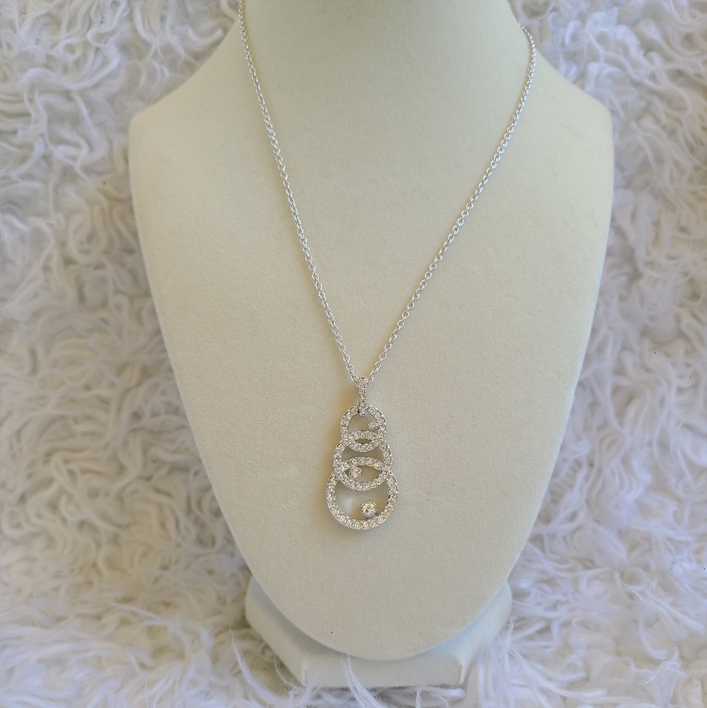 Swarovski Crystal Pendant Necklace 3 Circle Rhodium Plated-Excellent Condition
